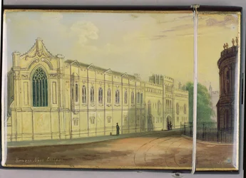 Étui à cartes victorien, avec une scène du Brasenose College, Oxford